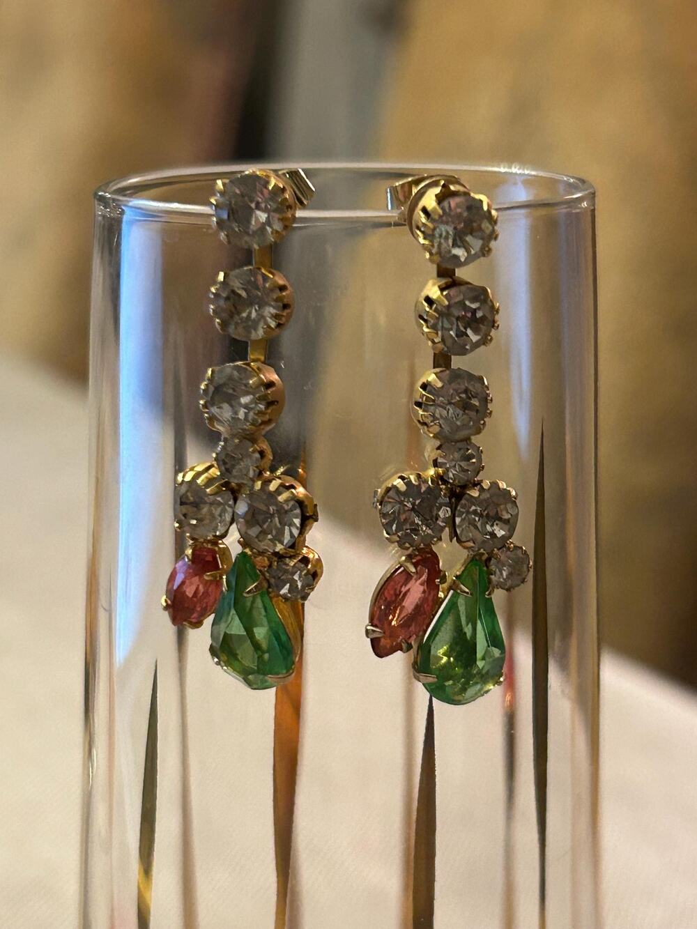 Handmade Pierced Vintage Rhinestone Earrings